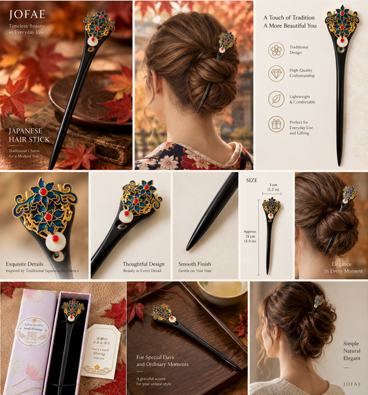 Enamel Floral Crest Hair Stick with Disc Charm | JOFAE Kyoto