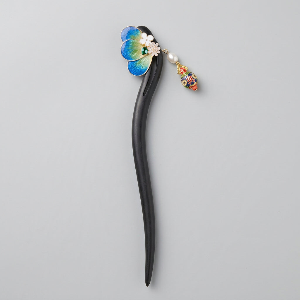 Blue Petal Hair Stick with Colorful Charm