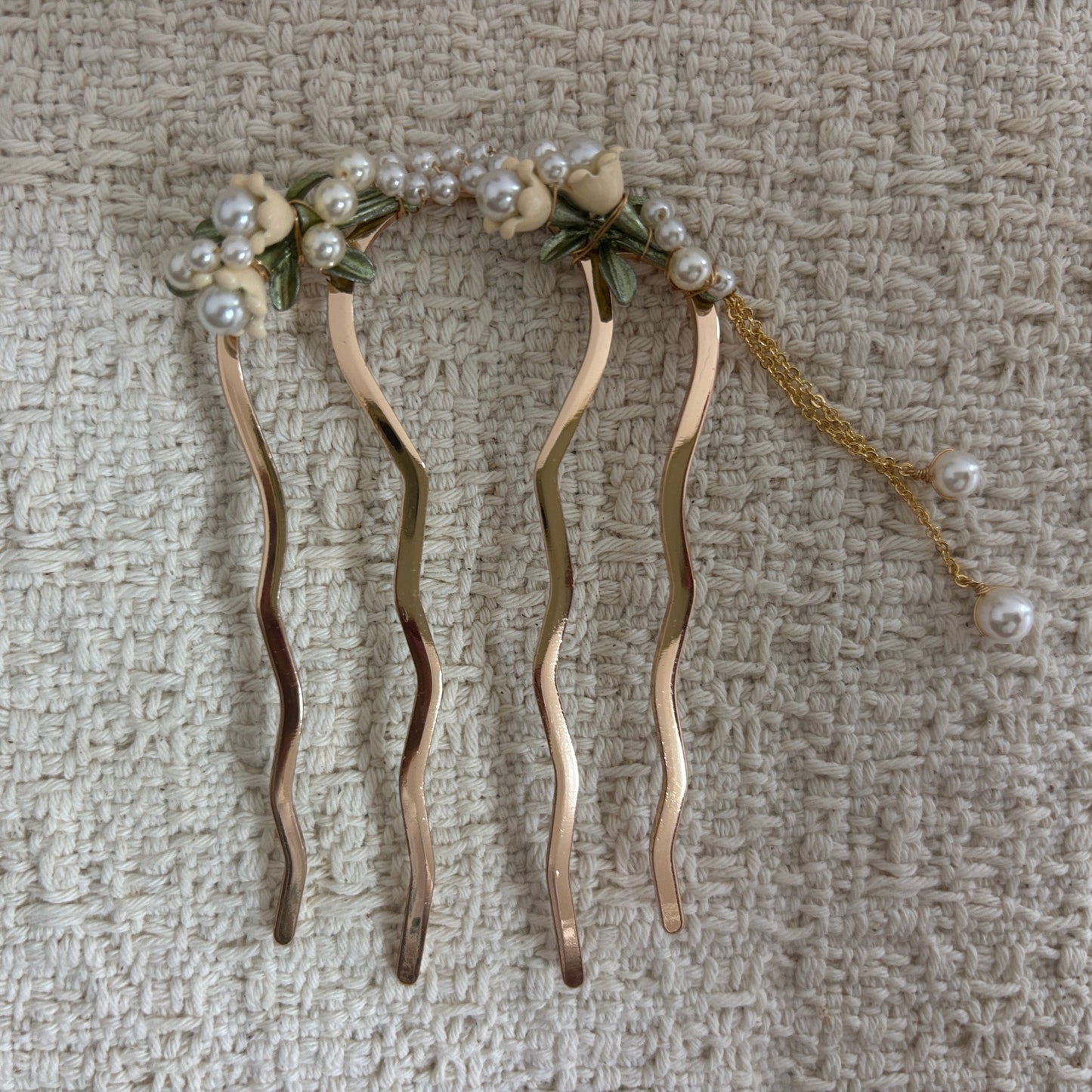 Enamel Blossom Garland Hair Comb with Pearl-Like Drops by JOFAE Kyoto