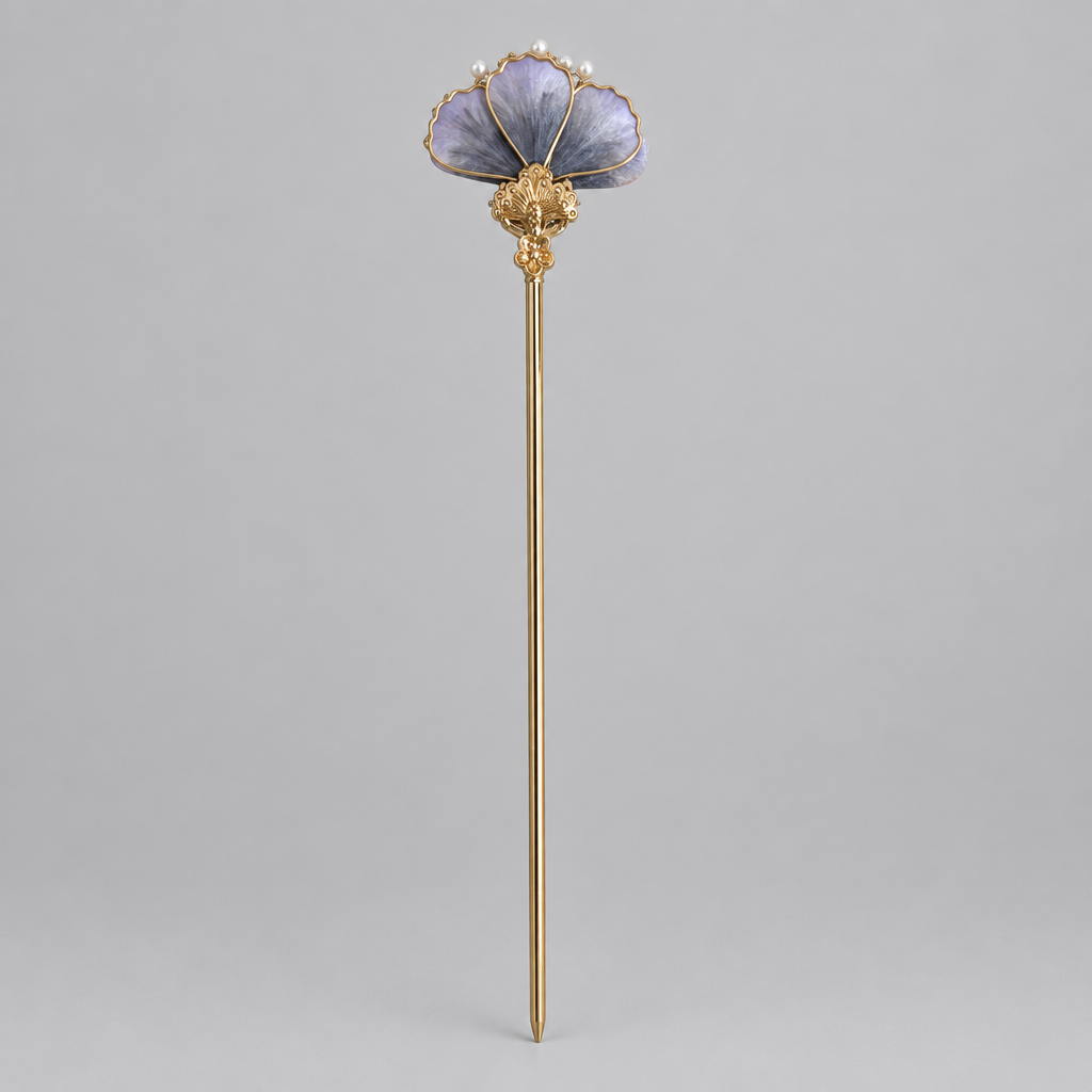 JOFAE Kyoto Textile Petal Fan Gold-Tone Hair Stick