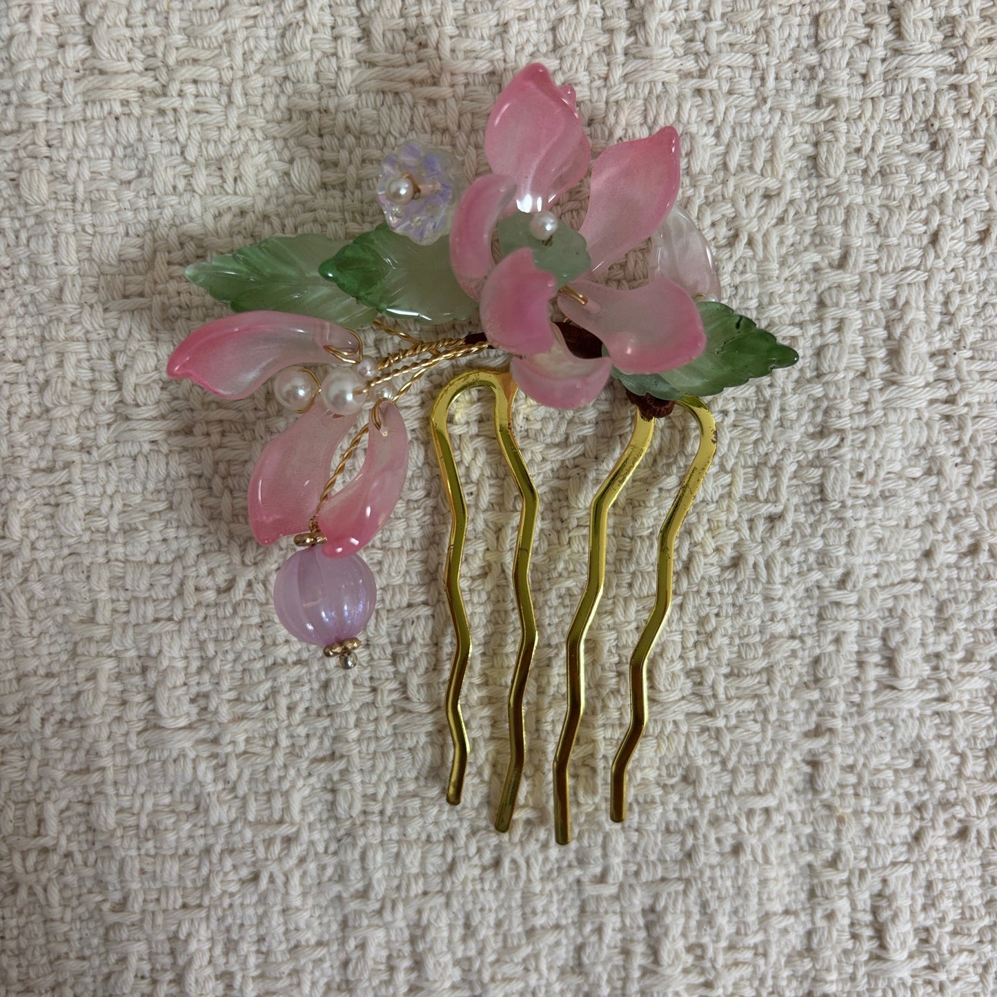 Liuli Glass Blossom Hair Comb with Drop Charm by JOFAE Kyoto