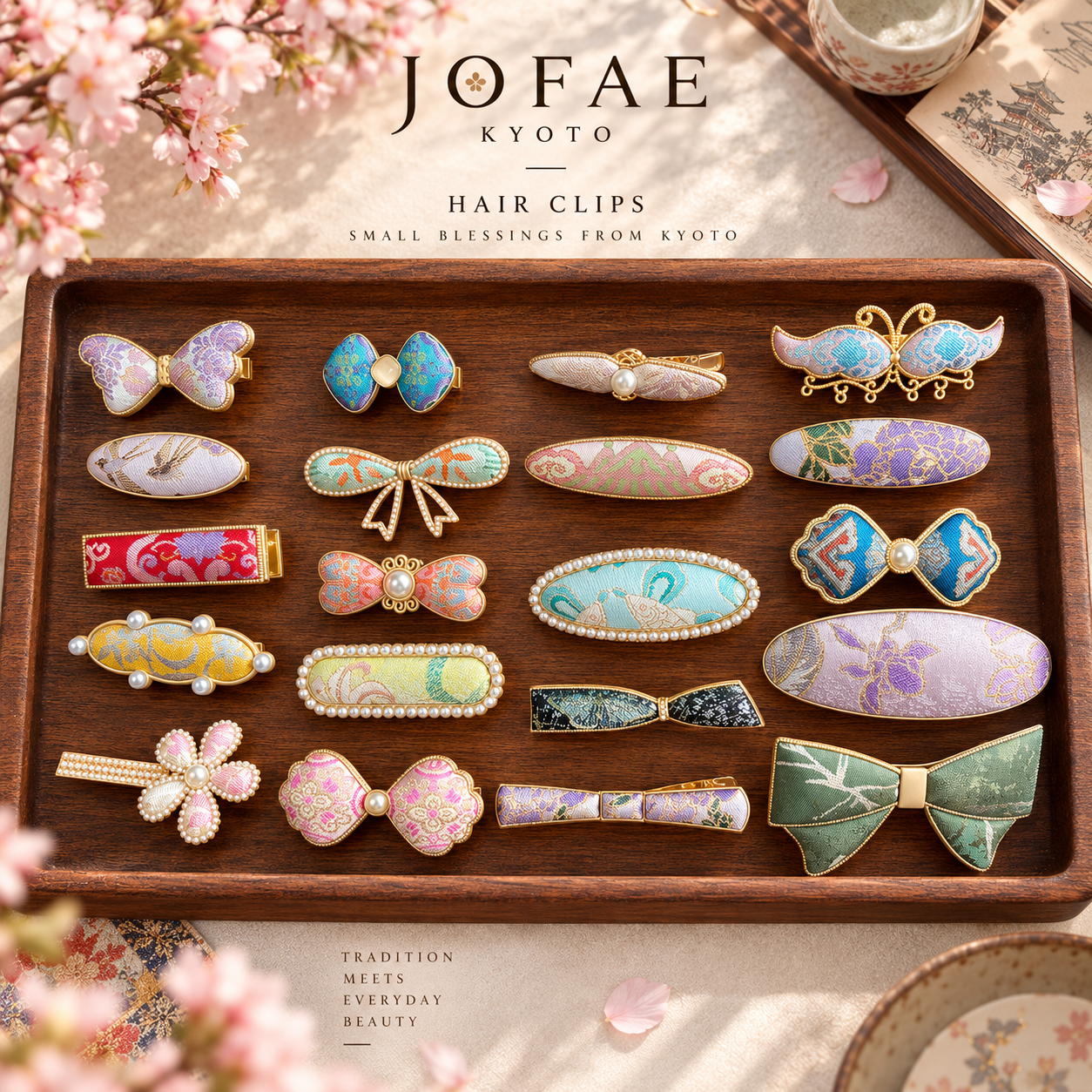 JOFAE collection featuring original brocade accessories on washi paper
