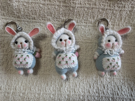 Kyoto-inspired handmade amigurumi moon rabbit lucky charm by JOFAE Kyoto, featuring a cute crochet design symbolizing peace and protection.