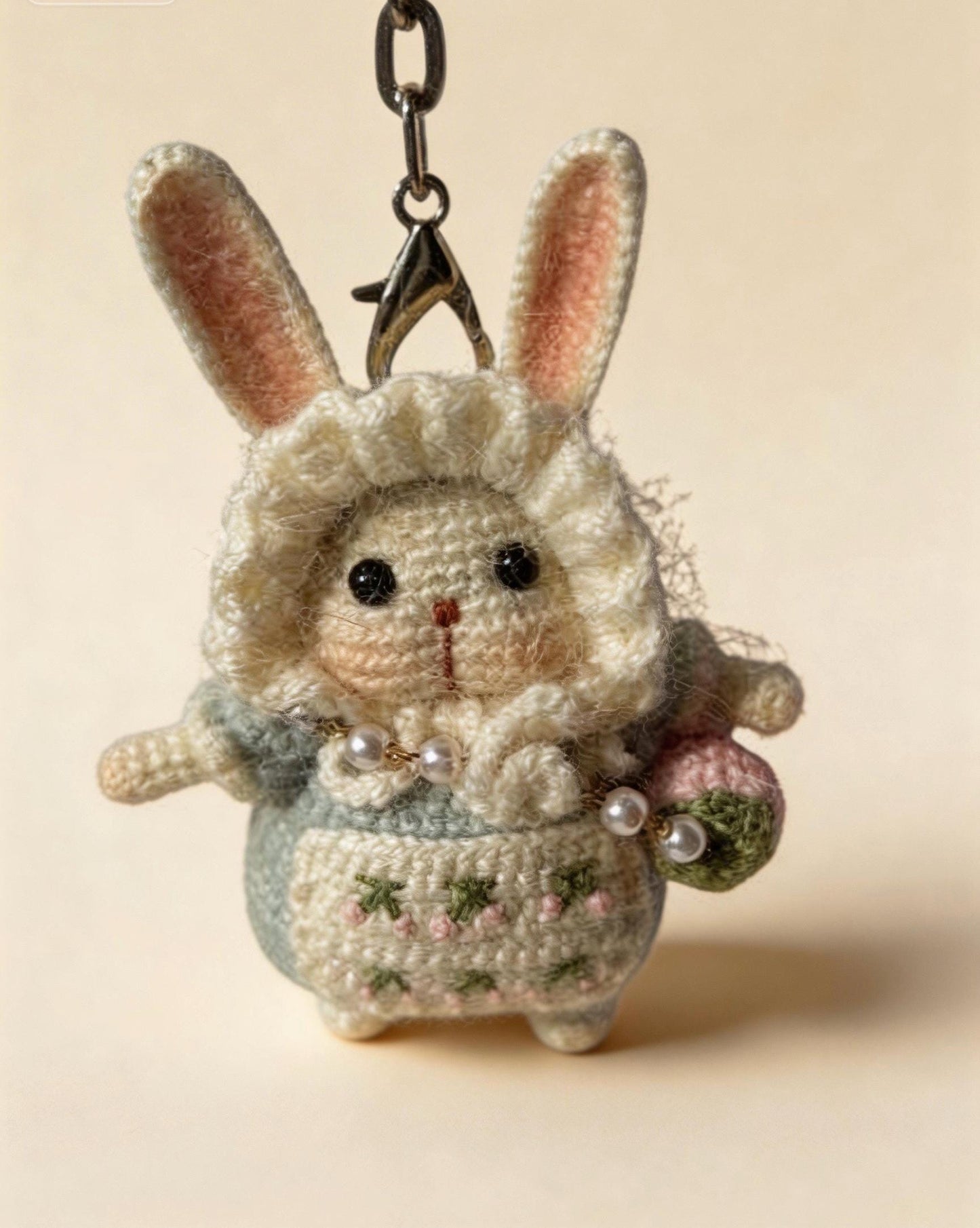Kyoto-inspired handmade amigurumi moon rabbit lucky charm by JOFAE Kyoto, featuring a cute crochet design symbolizing peace and protection.