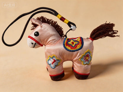 Pink Lucky Horse Charm by JOFAE Kyoto, handmade amulet symbolizing love, kindness, and emotional warmth with traditional artisan craftsmanship