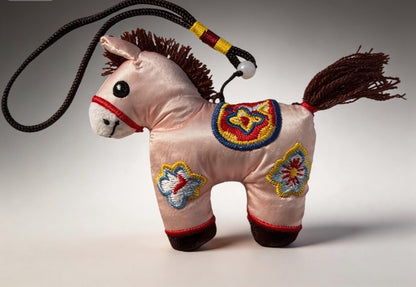 Pink Lucky Horse Charm by JOFAE Kyoto, handmade amulet symbolizing love, kindness, and emotional warmth with traditional Kyoto craftsmanship.