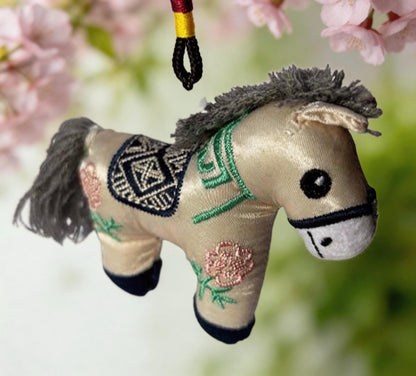 Blue Lucky Horse Charm by JOFAE Kyoto, traditional Japanese amulet for travel protection and guidance, handcrafted in Kyoto style.