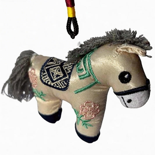 Blue Lucky Horse Charm by JOFAE Kyoto, traditional Japanese amulet symbolizing travel protection and guidance.