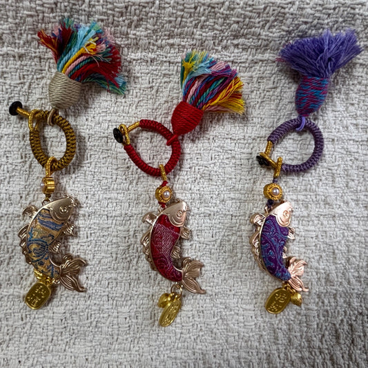 JOFAE Kyoto handmade koi fish lucky charm keychain featuring vibrant colors, symbolizing prosperity and success in Japanese tradition.