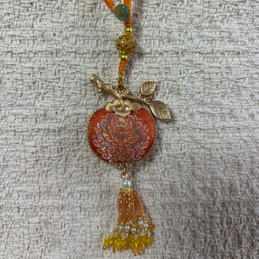 JOFAE Kyoto handmade golden persimmon charm with intricate design, symbolizing wealth and happiness as a Japanese lucky ornament.