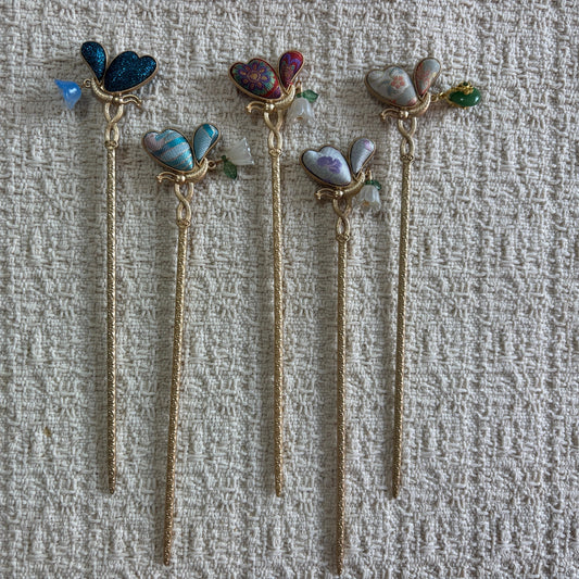 JOFAE Kyoto floral butterfly hair stick with vintage Chinese brocade and jade-inspired charm for elegant hairstyles and traditional outfits