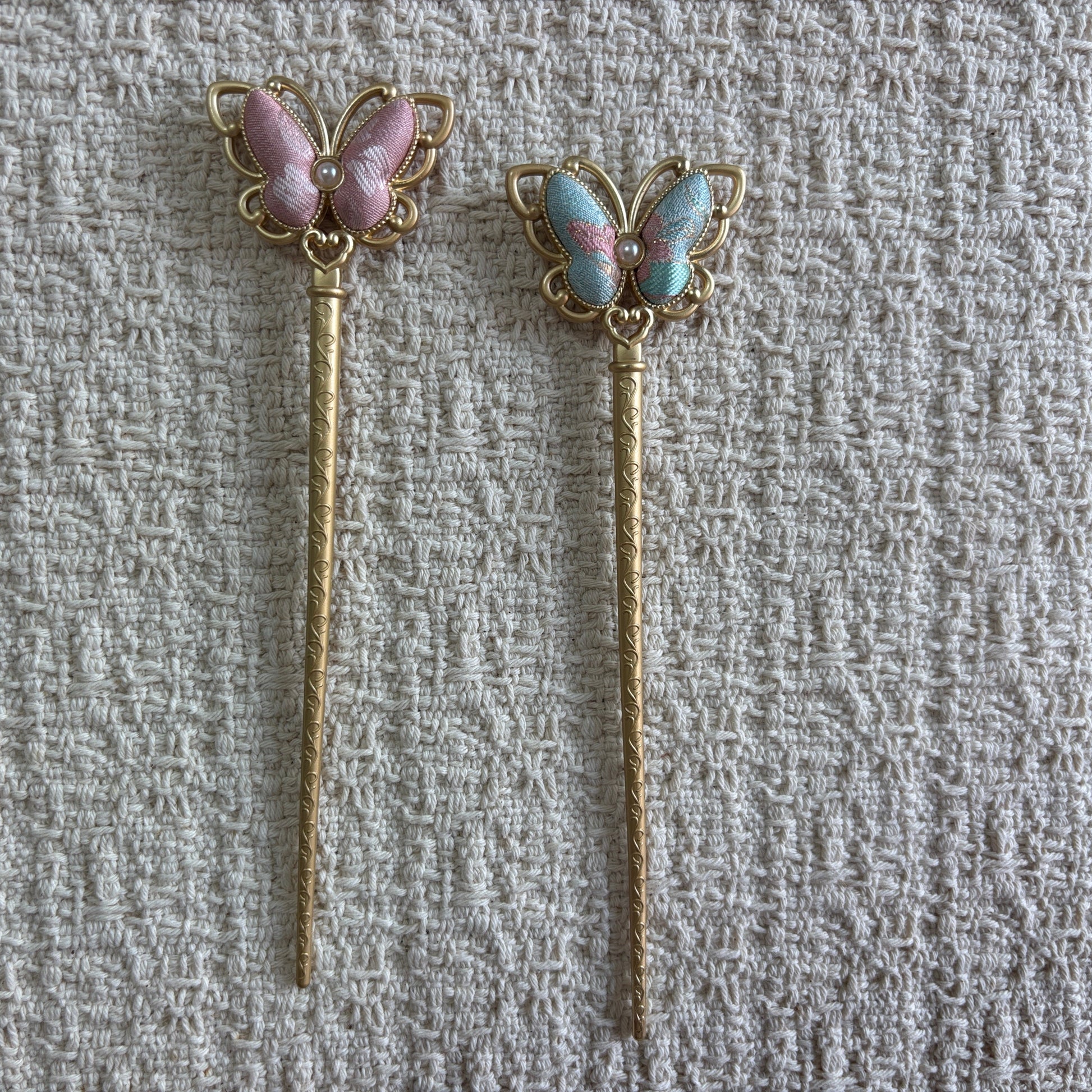 JOFAE Kyoto Pearl Butterfly Hair Stick with elegant brocade design inspired by oriental butterfly symbolism