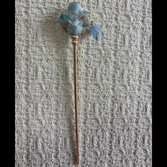 JOFAE Kyoto Azure Ruyi Cloud hair stick with traditional brocade design, featuring a lily bell charm and intricate craftsmanship.