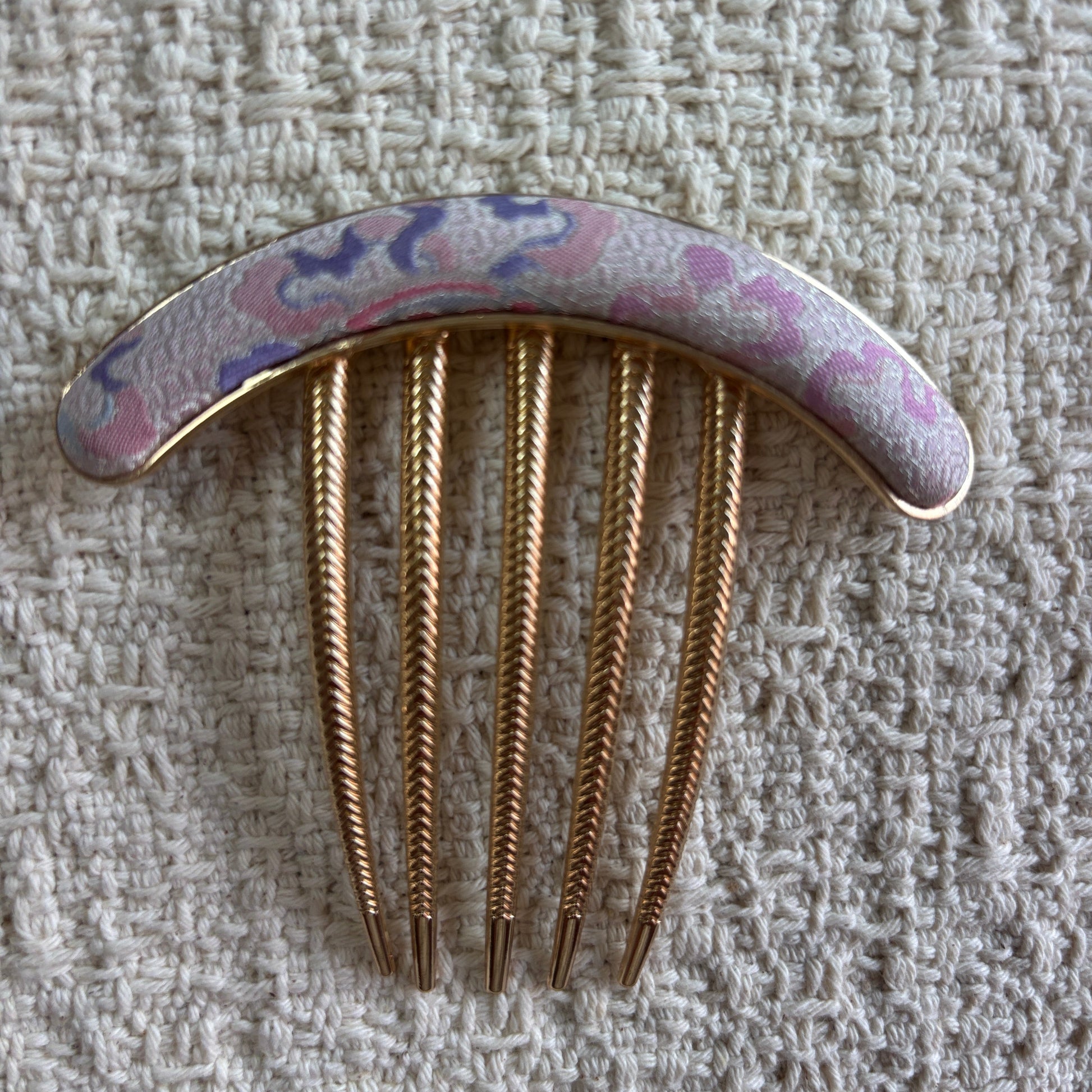JOFAE Kyoto Brocade Hair Comb with intricate Japanese textile-inspired design, ideal for elegant French twist hairstyles