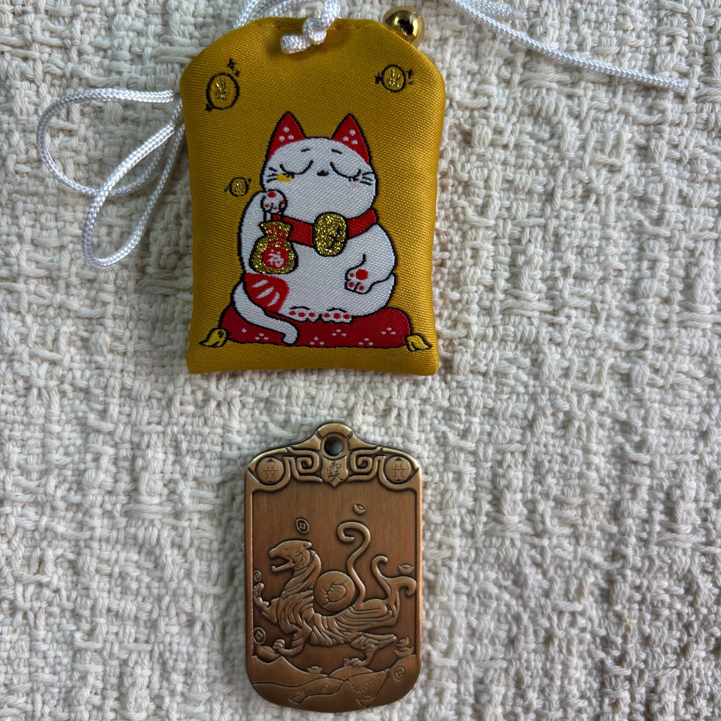 JOFAE White Tiger Guardian Omamori Charm – Brass Byakko Talisman, Metal Element Protection Amulet, Courage & Strength Lucky Charm