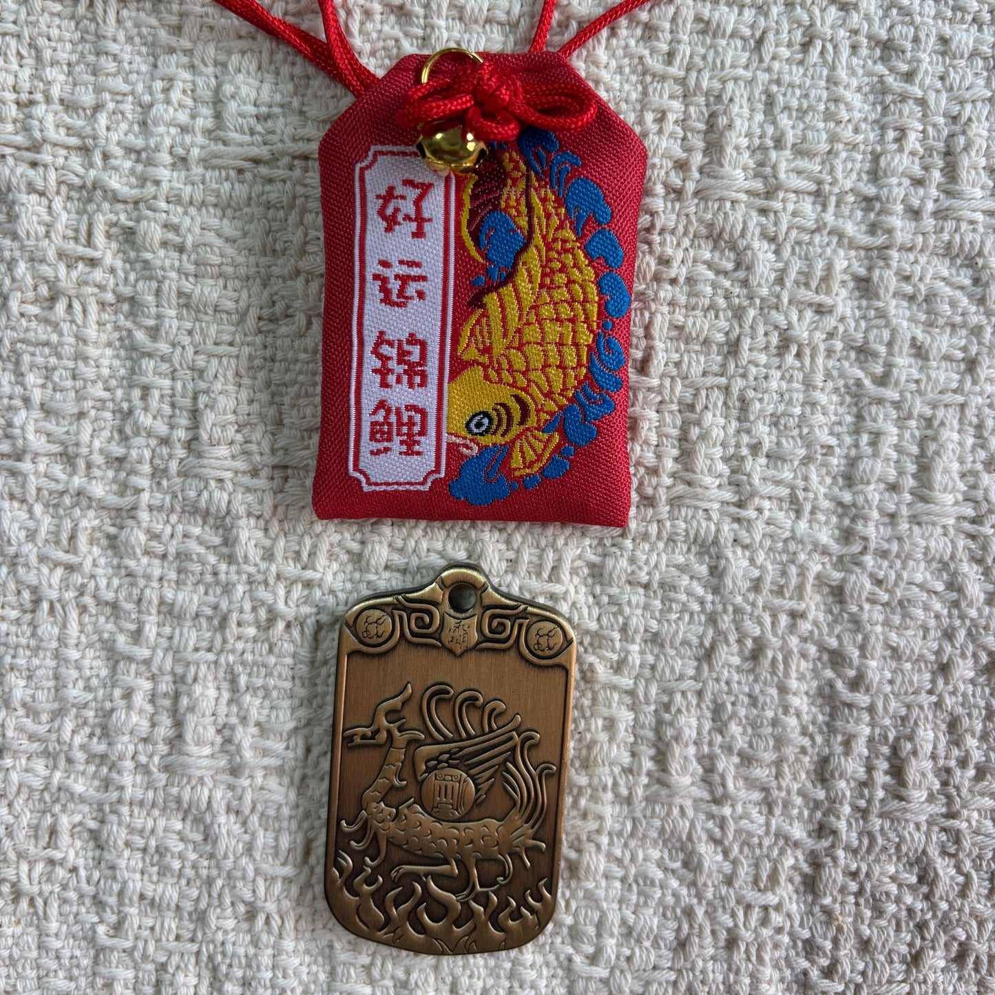 JOFAE Vermilion Phoenix Guardian Omamori Charm – Brass Suzaku Talisman, Fire Element Prosperity Amulet, Fortune & Success Charm