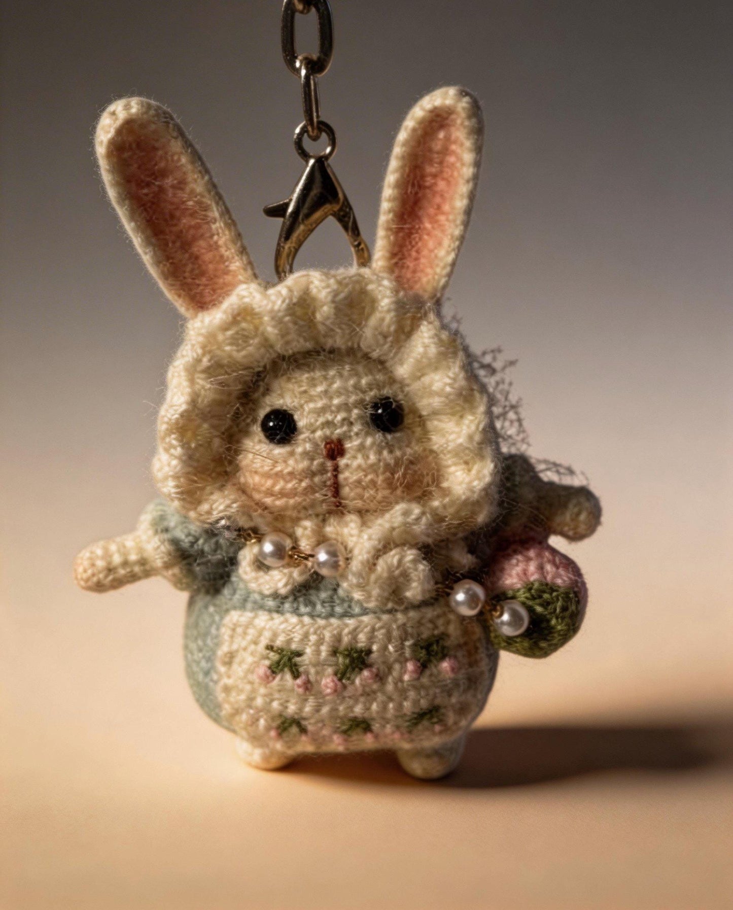 Kyoto-inspired handmade Moon Rabbit lucky charm by JOFAE Kyoto, featuring a crochet rabbit symbolizing peace and gentle luck.