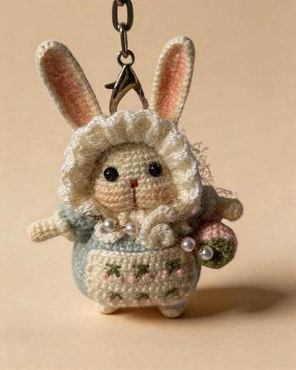 Kyoto-inspired handmade Moon Rabbit Lucky Charm by JOFAE Kyoto, a crochet amigurumi symbol of peace, protection, and gentle luck.