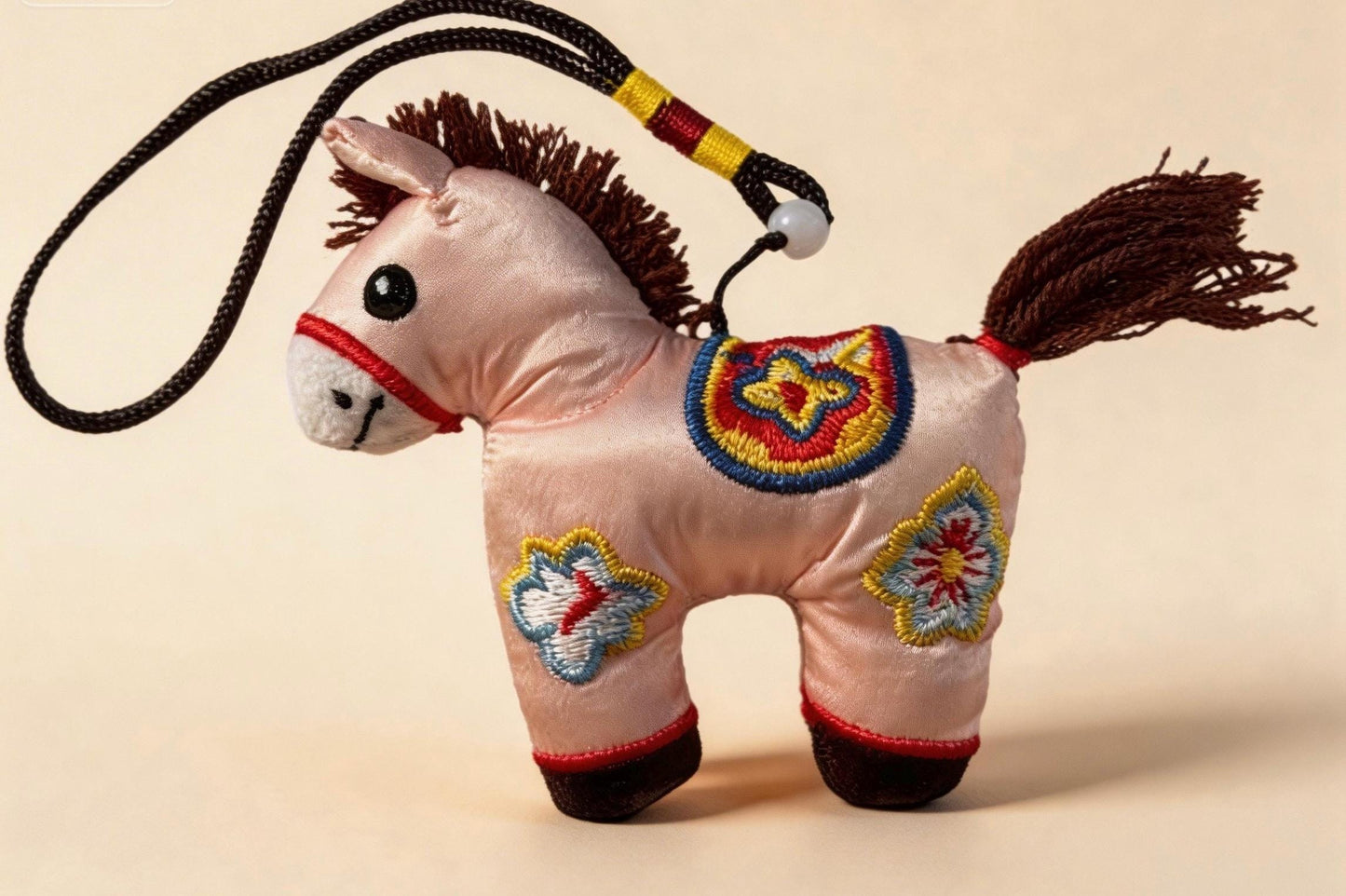 Pink Lucky Horse Charm from JOFAE Kyoto, handcrafted amulet symbolizing love, kindness, and emotional warmth, inspired by Kyoto artisans.