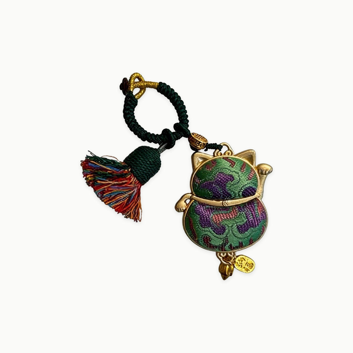 Maneki Neko Lucky Charm (Green) – Kyoto Inspired Handmade Amulet – Symbol of Harmony, Balance and Good Luck – Traditional Japanese Craft - original product on a light background