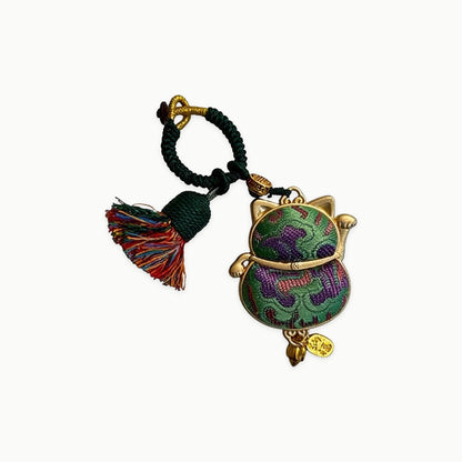 Maneki Neko Lucky Charm (Green) – Kyoto Inspired Handmade Amulet – Symbol of Harmony, Balance and Good Luck – Traditional Japanese Craft - original product on a light background