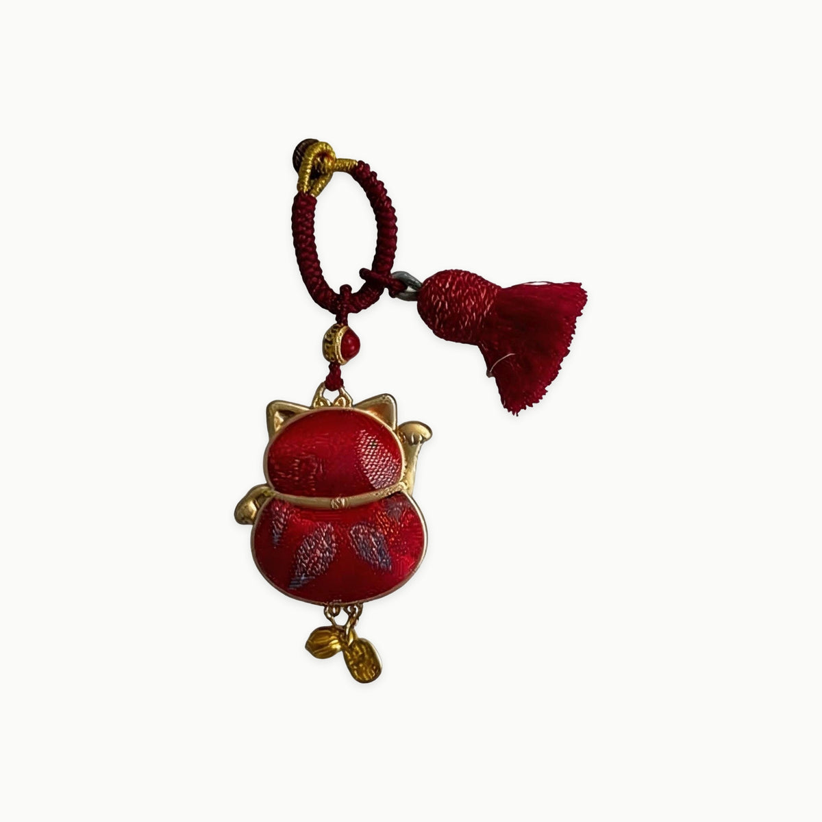 Maneki Neko Lucky Charm (Red) – Kyoto Inspired Handmade Amulet – Symbol of Wealth, Prosperity and Good Fortune – Traditional Japanese Artisan Craft - original product on a light background
