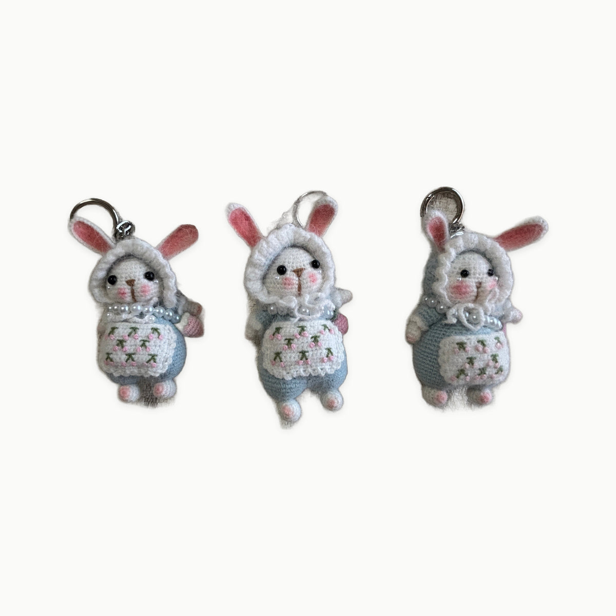Moon Rabbit Lucky Charm – Kyoto Inspired Handmade Amigurumi – Symbol of Peace, Protection and Gentle Luck – One of a Kind Artisan Crochet Piece - original product on a light background