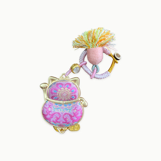 Pink Maneki Neko Lucky Charm – Handmade Kyoto Amulet - original product on a light background