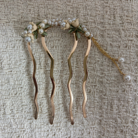 Enamel Blossom Garland Hair Comb with Pearl-Like Drops by JOFAE Kyoto