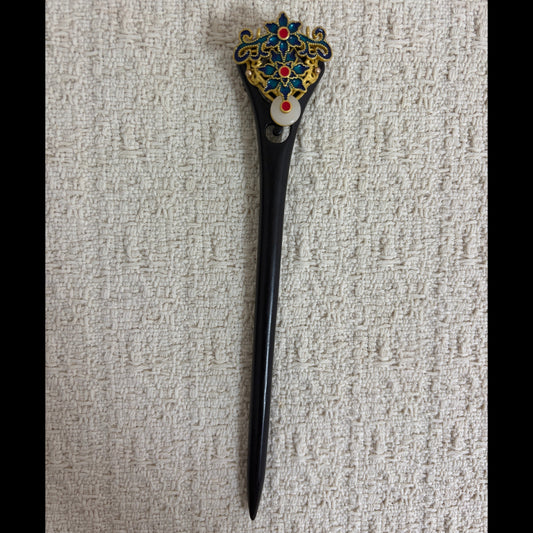 Enamel Floral Crest Hair Stick with Disc Charm by JOFAE Kyoto