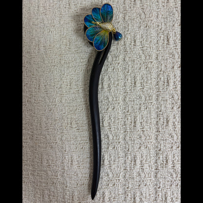 Iridescent Peacock Hair Stick with Drop Charm by JOFAE Kyoto