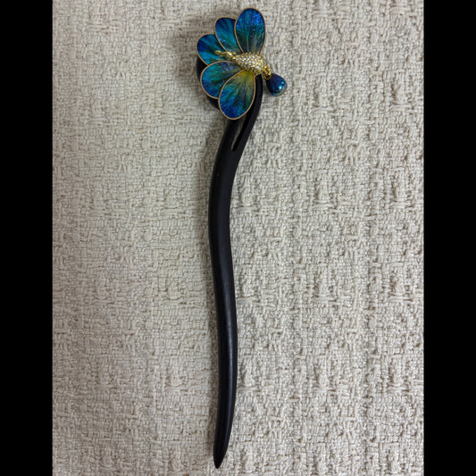 Iridescent Peacock Hair Stick with Drop Charm by JOFAE Kyoto