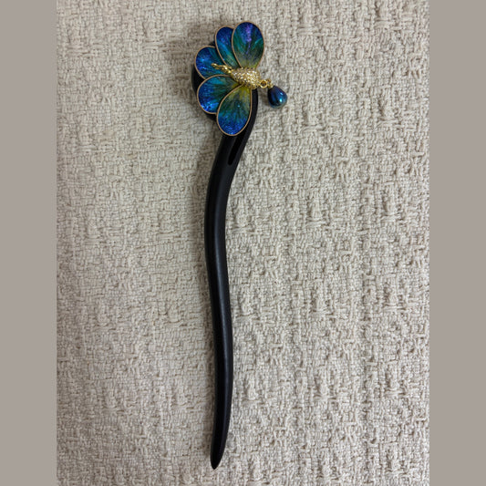Iridescent Peacock Hair Stick with Drop Charm by JOFAE Kyoto