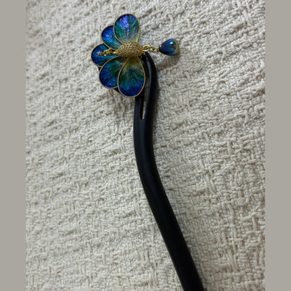 Iridescent Peacock Hair Stick with Drop Charm by JOFAE Kyoto