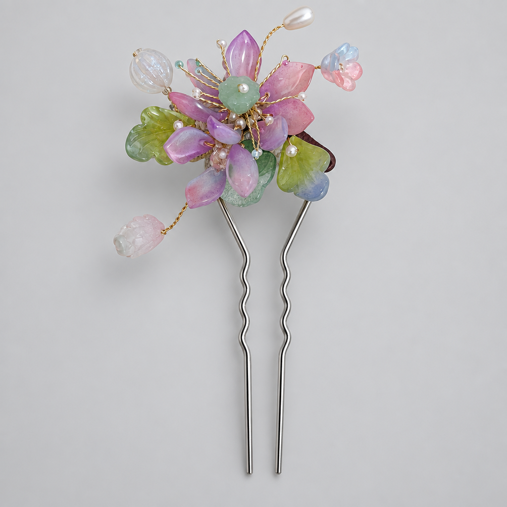 JOFAE Kyoto Liuli Glass Bouquet Two-Prong Hair Pin