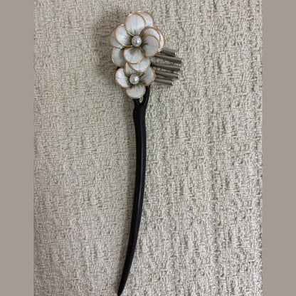 Layered Textile Flower Hair Stick with Metal Drops by JOFAE Kyoto
