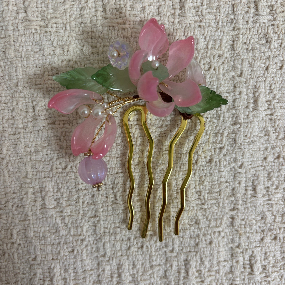 Liuli Glass Blossom Hair Comb with Drop Charm by JOFAE Kyoto