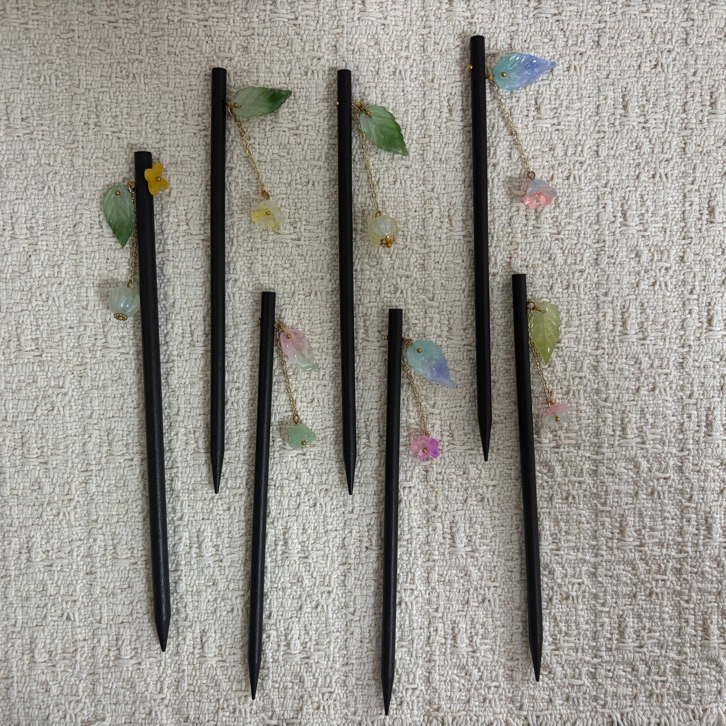 Liuli Glass Leaf Hair Stick with Floral Dangle by JOFAE Kyoto - design examples