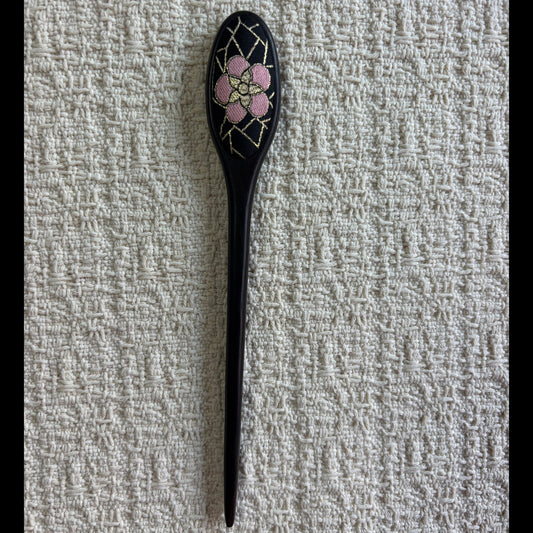 JOFAE Sakura Blossom Wooden Hair Stick – Kyoto Brocade Floral Hair Pin in Ebony Black - JOFAE Kyoto