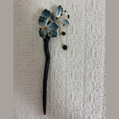 Textile Blossom Hair Stick with Bead Tassels by JOFAE Kyoto