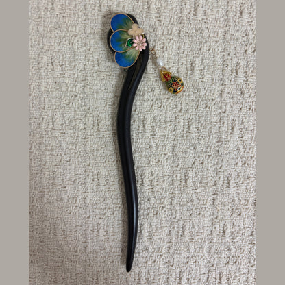 Textile Petal Hair Stick with Enamel Charm by JOFAE Kyoto