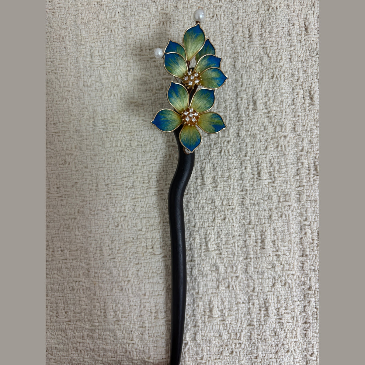 Twin Textile Flower Hair Stick by JOFAE Kyoto