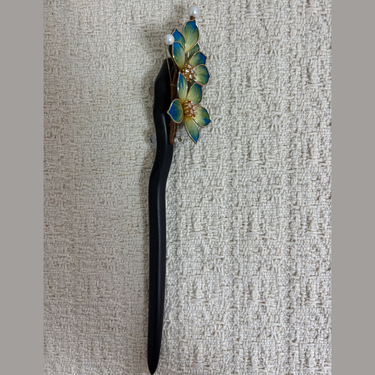 Twin Textile Flower Hair Stick by JOFAE Kyoto