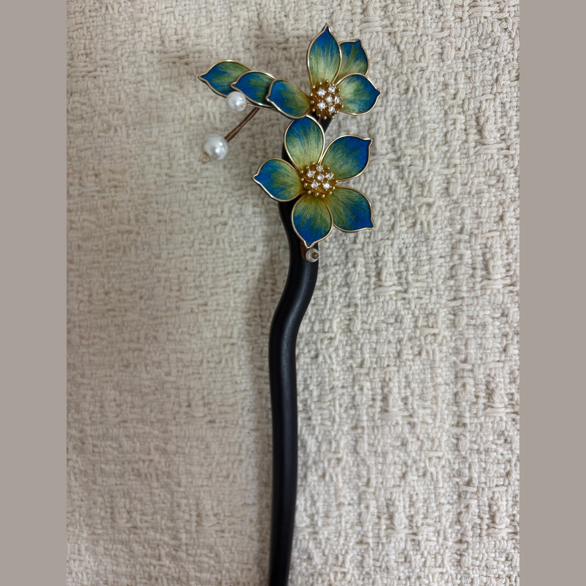 Twin Textile Flower Hair Stick by JOFAE Kyoto