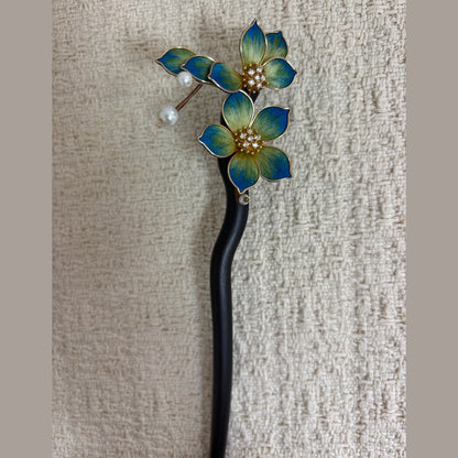 Twin Textile Flower Hair Stick by JOFAE Kyoto
