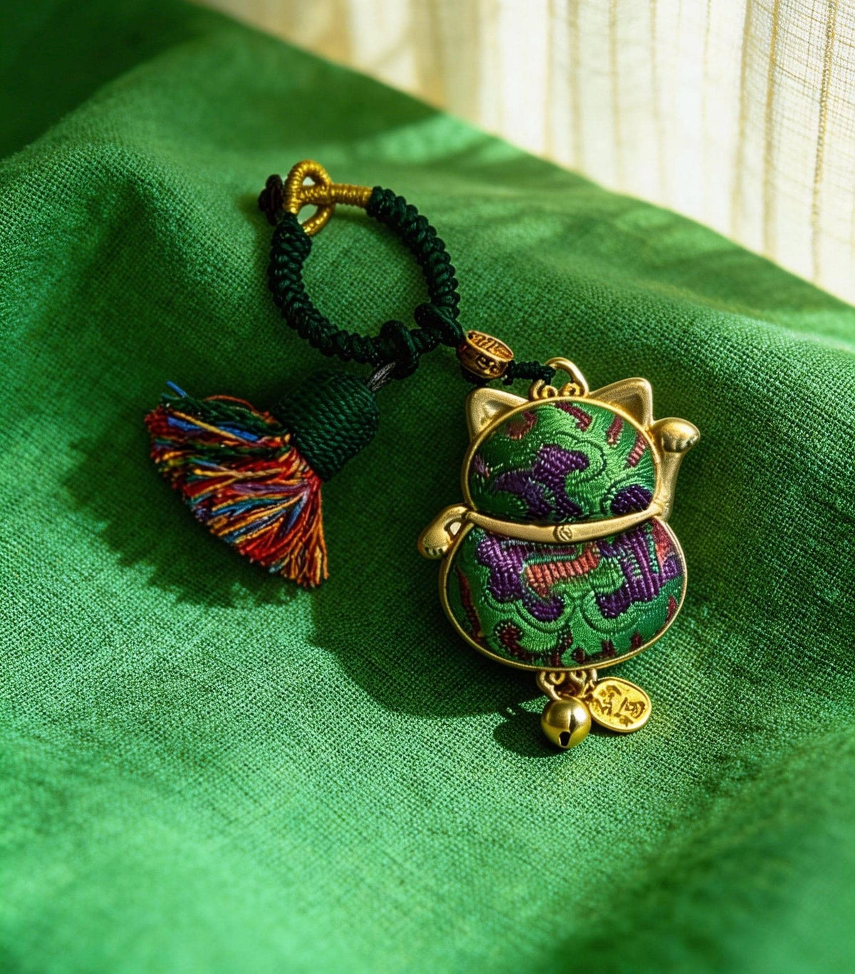 Maneki Neko Lucky Charm (Green) – Kyoto Inspired Handmade Amulet – Symbol of Harmony, Balance and Good Luck – Traditional Japanese Craft - JOFAE Kyoto