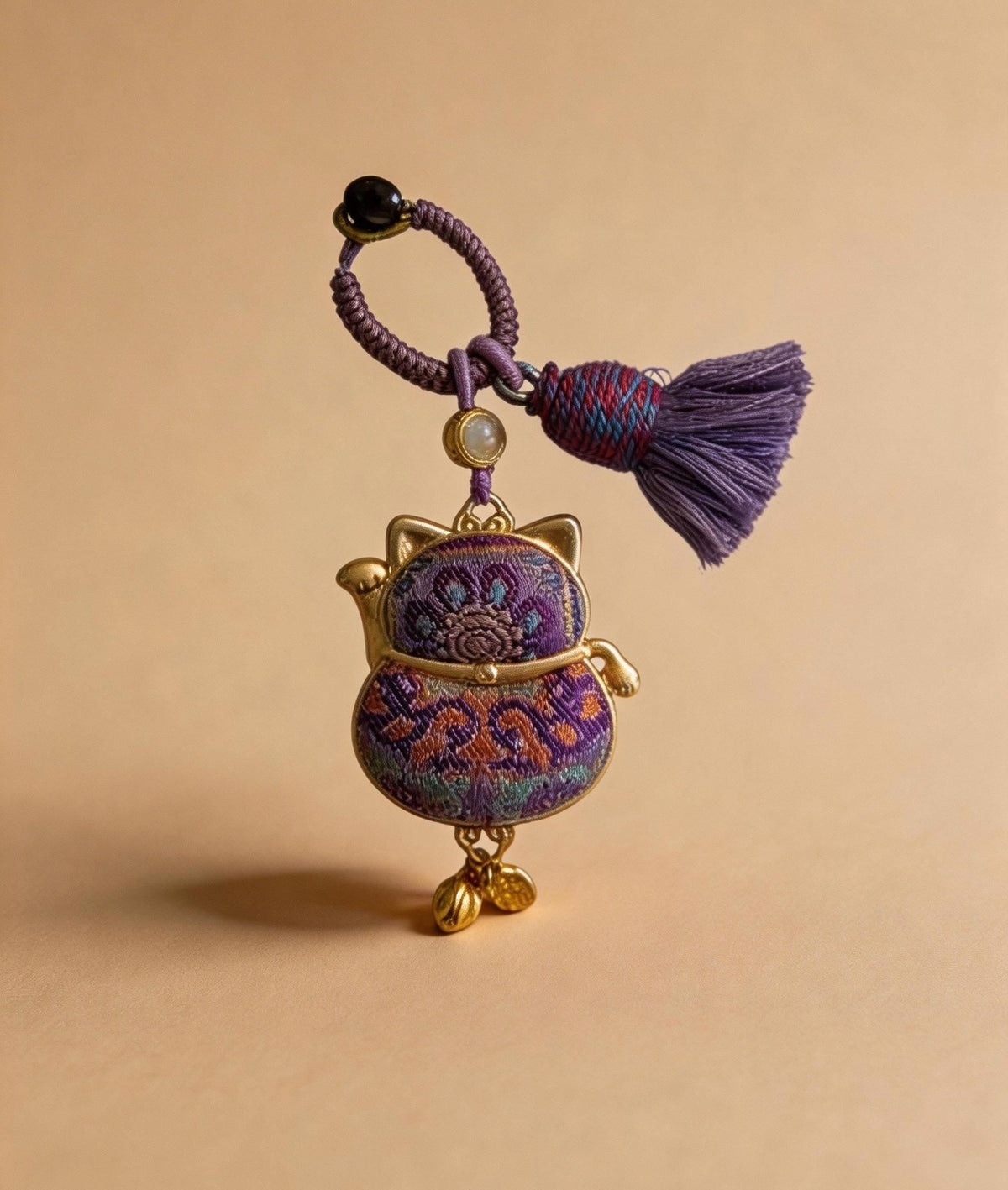 Maneki Neko Lucky Charm (Purple) – Kyoto Inspired Handmade Amulet – Symbol of Protection, Wisdom and Inner Balance – Artisan Japanese Craft - JOFAE Kyoto